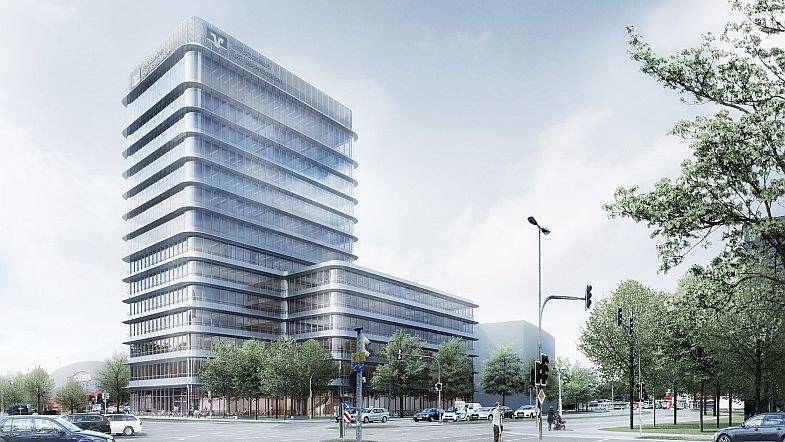 Rendering „DonauTower“: headquarters for Volksbank Raiffeisenbank Bayern Mitte in Ingolstadt 